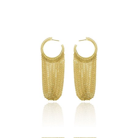 Brinco Argola com Correntes Luxo Banhado a Ouro 18k