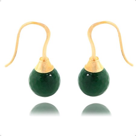 Brinco Gancho Jade Verde Banhado A Ouro Alta Qualidade