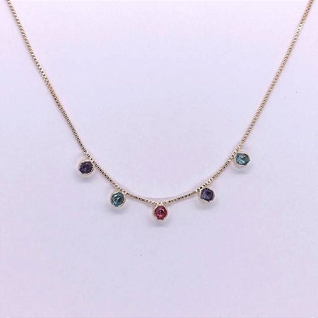 Chocker Dourado Pedras Coloridas