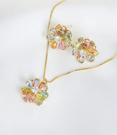 Conjunto Flores Zircônias Claras