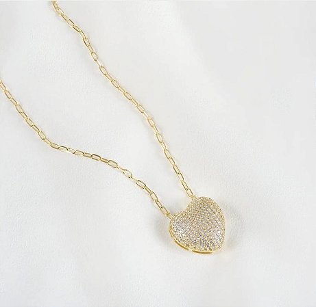 Colar Coração Corrente Elos Dourado