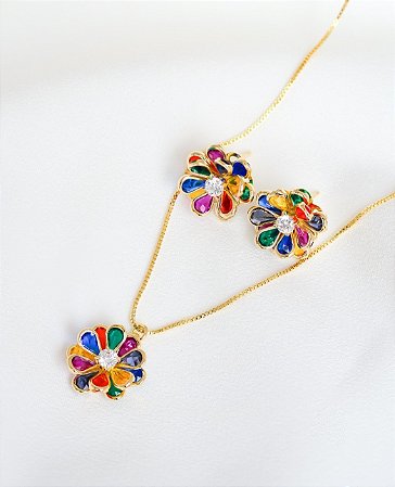 Conjunto Flores Zircônias Escuras