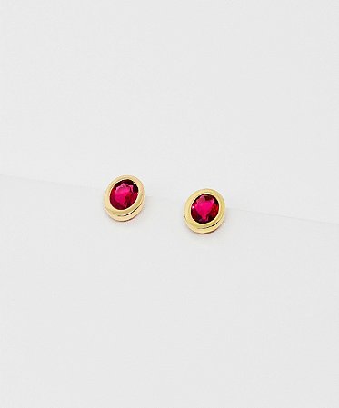 Brinco Dourado Oval Vermelho