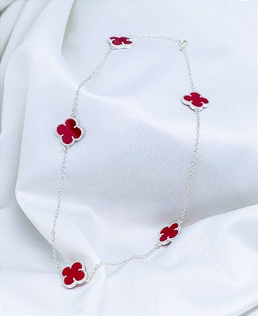 Colar Trevo Vermelho Prata 925