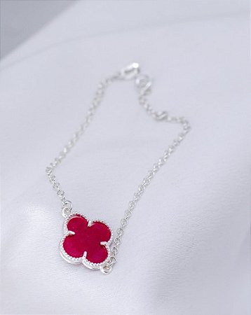 Pulseira Trevo Vermelho Prata 925