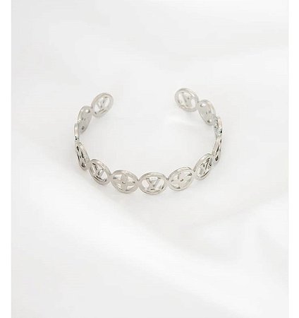 Bracelete LV Ródio Branco + Flor lisa