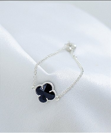 Pulseira Trevo Preto Prata 925