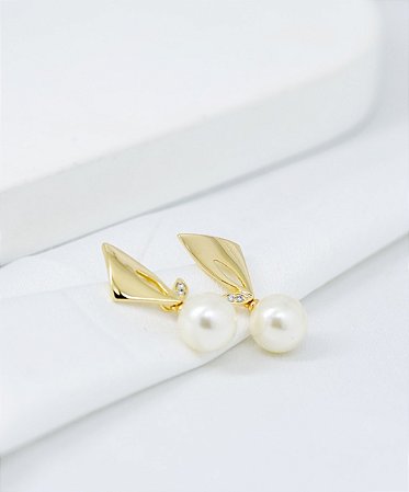 Brinco Folha 18k Pérola