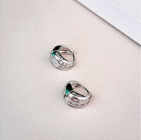 Brinco Argola Click Ródio com Zircônias Centrais