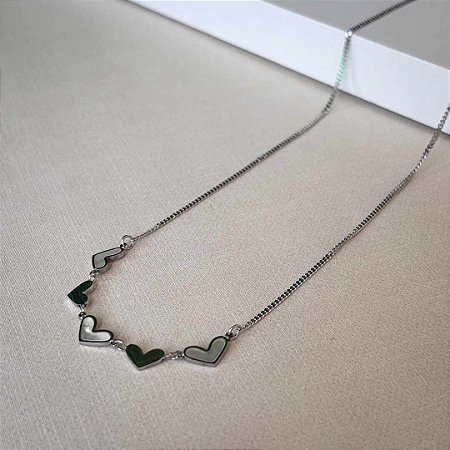 Colar Bipartido Corações Aço Inox