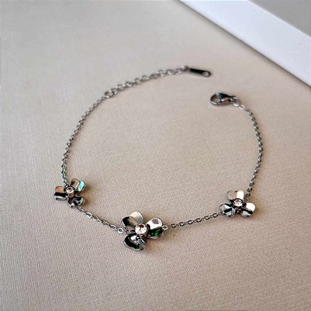 Pulseira Três Flores Aço Inox