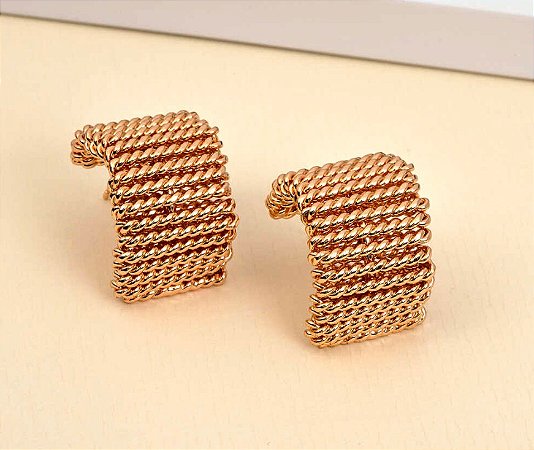 Brinco Luxo Trama Banhado Ouro 18K