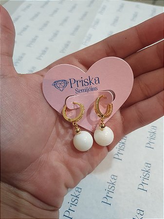 brinco argola Pérola Branca