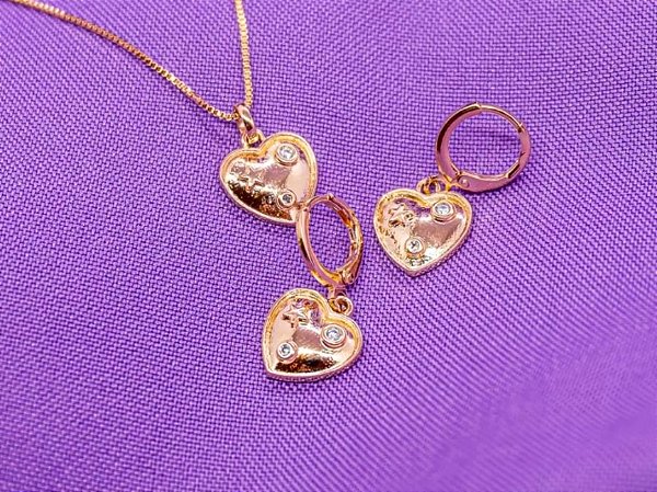 Conjunto infantil Coração 1 zircônia Colar + argolinha