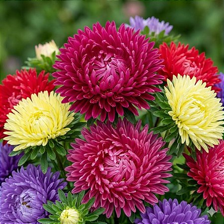 Aster Pluma de Avestruz Sortida - Callistephus chinensis: 15 Sementes