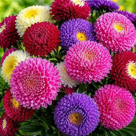 Aster Rainha do Mercado Sortida - Callistephus chinensis: 15 Sementes