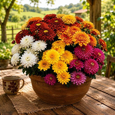 Crisântemo Dobrado Sortido - Chrysanthemum coronarium - 20 Sementes