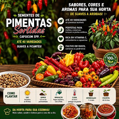 Pimentas Sortidas: 500 Sementes
