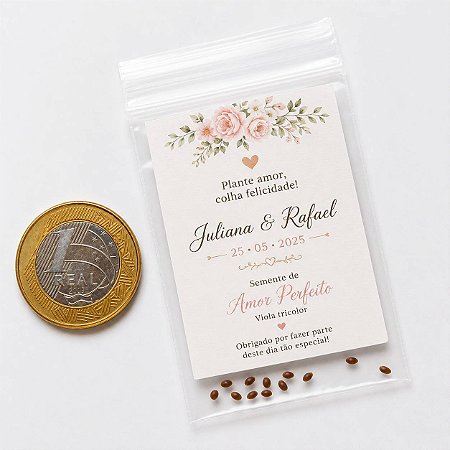Lembrancinhas de Amor-Perfeito Personalizavel 50 Embalagens com 15 Sementes