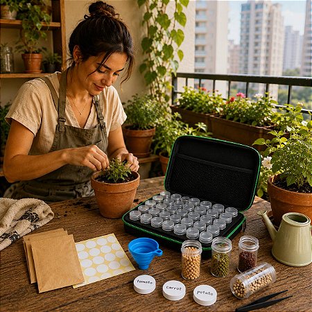 Maleta Colecionador de Sementes com 30 Frascos + Acessórios para Organização