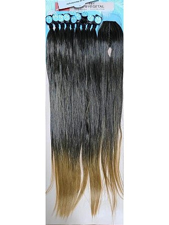 Cabelo liso em fibra com top closure Nivia cor Morena iluminada T2/27# para entrelaçamento ou confecção de peruca