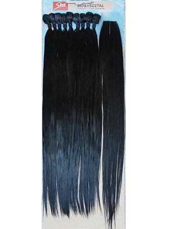 Cabelo liso em fibra com top closure Nivia cor castanho 2# para entrelaçamento ou confecção de peruca