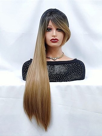 Peruca sem brilho ombre hair loiro com franja
