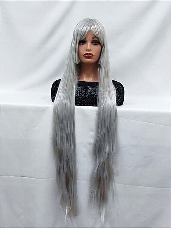 Peruca longa Sintética cinza para eventos e personagens cosplay
