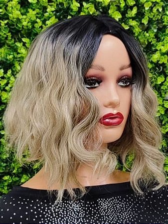 Peruca curta repartição fixa corte long bob levemente ondulada ombre hair pontas desfiadas