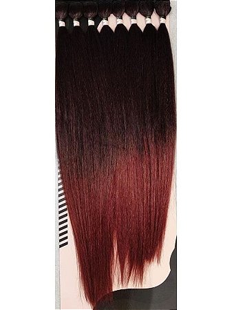 Cabelo Fibra Sintética Modelo Natural Yaki cor Ombre Marsala 1B/BUG# Para Entrelaçamento ou confecção de perucas