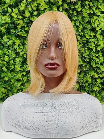 Peruca curta com franja loiro escuro para personagem cosplay festa e eventos