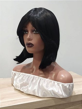 Peruca sintética lisa curta com franja