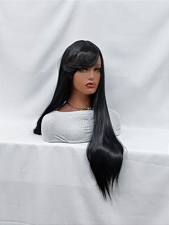 Peruca longa com franja lisa