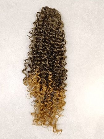 Aplique Rabo De Cavalo Cacheado Com redinha e amarrador de elástico com pontas dourado mel