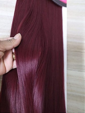 Aplique tic tac para extensão de cabelos mega hair cor marsala liso