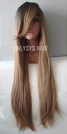 Peruca ombre hair 70 cm com franja cor mel