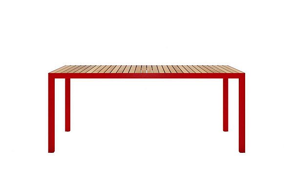Mesa de jantar retangular PURE-2 - tampo em madeira ripada - Pátio Brasil