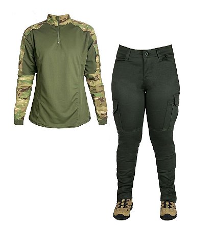 Farda Tática Feminina Fem-Tac Militar Bélica - Verde e Multicam