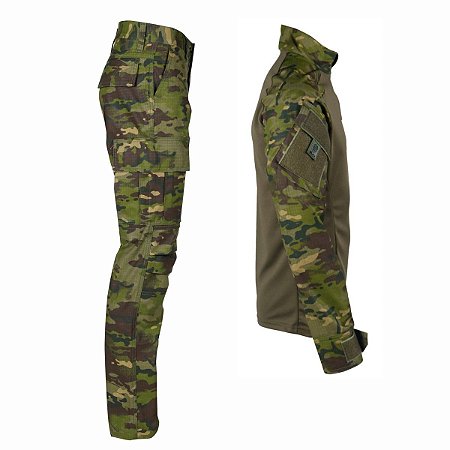 Farda Tática Bélica - Calça e Combat Shirt Camuflada Tropic