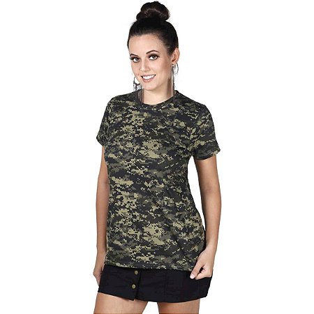 Camiseta Feminina Soldier Camuflada Digital Pântano Bélica