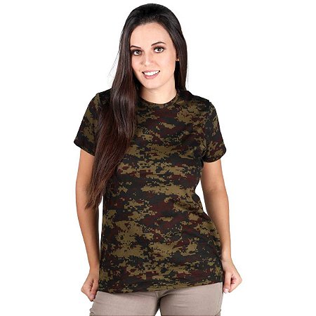 Camiseta Feminina Soldier Camuflada Digital Argila Bélica