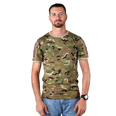 Camiseta Tática Masculina Ranger Camuflada Multicam Bélica