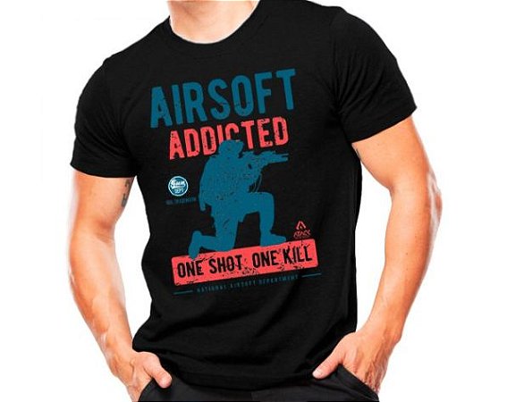 Camiseta Militar Estampada Airsoft One Shot Preta - Atack