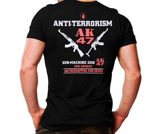 Camiseta Militar Estampada Ak-47 Antiterrorismo Preta - Atack