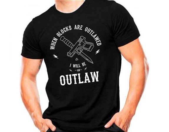 Camiseta Militar Estampada Glock Outlaw Preta E Cinza - Atack