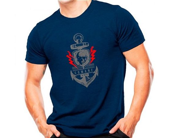 Camiseta Militar Estampada Comandos Anfíbios Azul - Atack