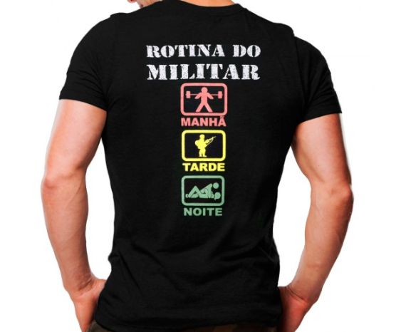 Camiseta Militar Estampada Rotina Do Militar Noite Preta - Atack