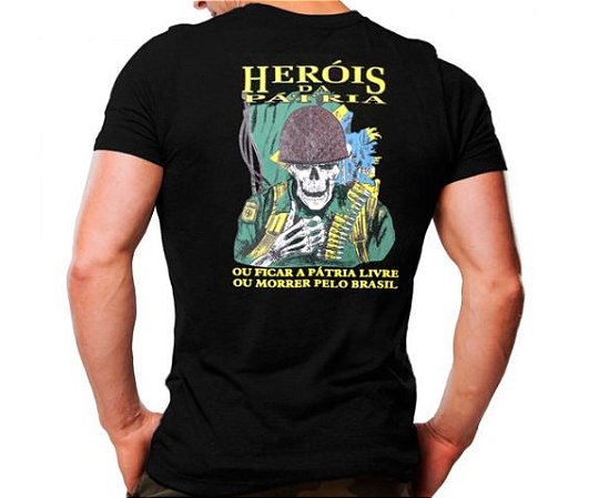 Camiseta Militar Estampada Heróis Da Pátria Preta - Atack