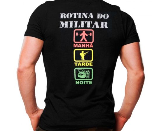 Camiseta Militar Estampada Rotina Do Militar Festa Preta - Atack