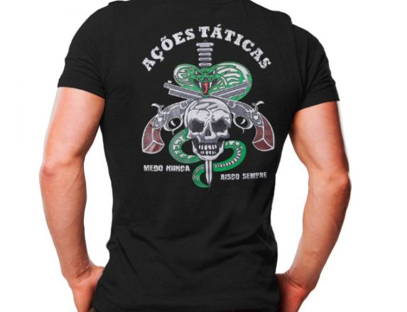 Camiseta Militar Estampada Ações Táticas Preta - Atack